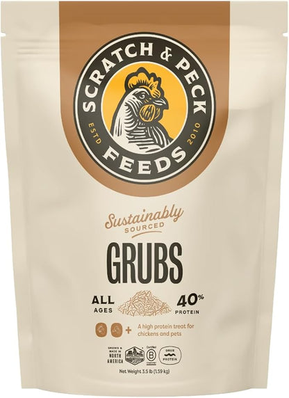 Scratch and Peck Grubs for Chickens and Ducks - 3.5 lbs Bag - Sustainably Sourced - Naturally High Protein, Calcium Dense - Dried Black Soldier Fly Larvae Bird Treats