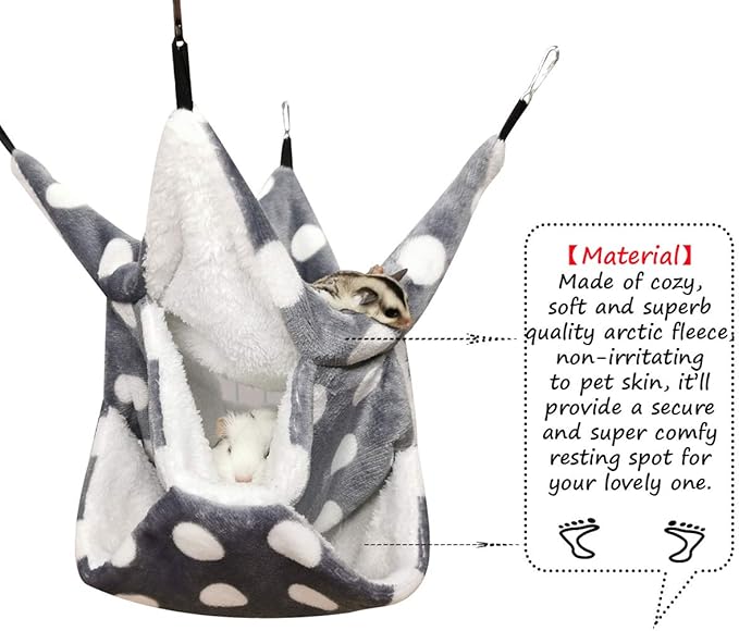LEFTSTARER Rat Ferret Sugar Glider Cage Hammock Bedding Small Pet Cage Accessories Toy Triple-Layer Hammock Bedding for Hamster Guinea Pig Sugar Glider Rat Ferret Chinchilla Playing Sleeping(Grey)
