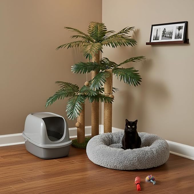 31.5Inch Cat Scratching Post,Cat Scratcher Tree with 3 Scratching Poles & 2 Interactive Dangling Balls,Cats Scratching Posts for Indoor Kitten & Adult Cats