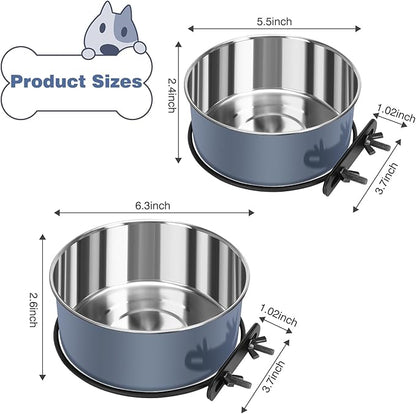 Dog Kennel Bowls for Crates, Hanging Dog Crate Water Bowls No Spill, 2 Pack Kennel Food Water Bowl Mountable Cage Accessories, Stainless Steel Pet Dish Feeder Coop Cup for Cat Puppy Bunny Bird Ferret