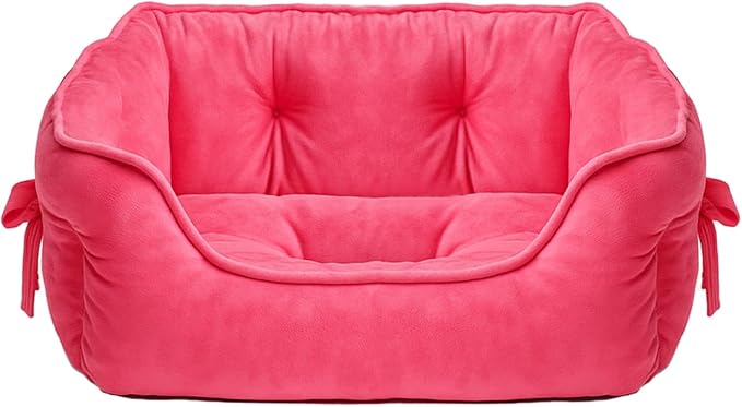 pawstrip Cute Princess Dog Bed Pink Puppy Bed for Small Dogs Breathable Cat Couch Bowknot Pet Cushion Comfortable Kitten Nest Girl Doggy Sofa, Waterproof Bottom (Fuchsia)