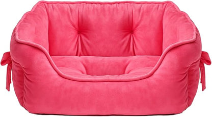 pawstrip Cute Princess Dog Bed Pink Puppy Bed for Small Dogs Breathable Cat Couch Bowknot Pet Cushion Comfortable Kitten Nest Girl Doggy Sofa, Waterproof Bottom (Fuchsia)