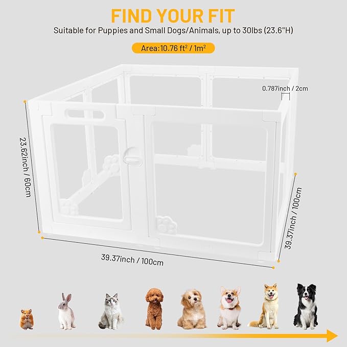 Clear Acrylic Dog Playpen Plastic Puppy Enclosure Foldable Fence Kennel for Dogs Cat Rabbit Easy Assemble Pet Pen for Pig Indoor Transparent Preferable for Small Dogs (23.6“ Height, 8PCS)