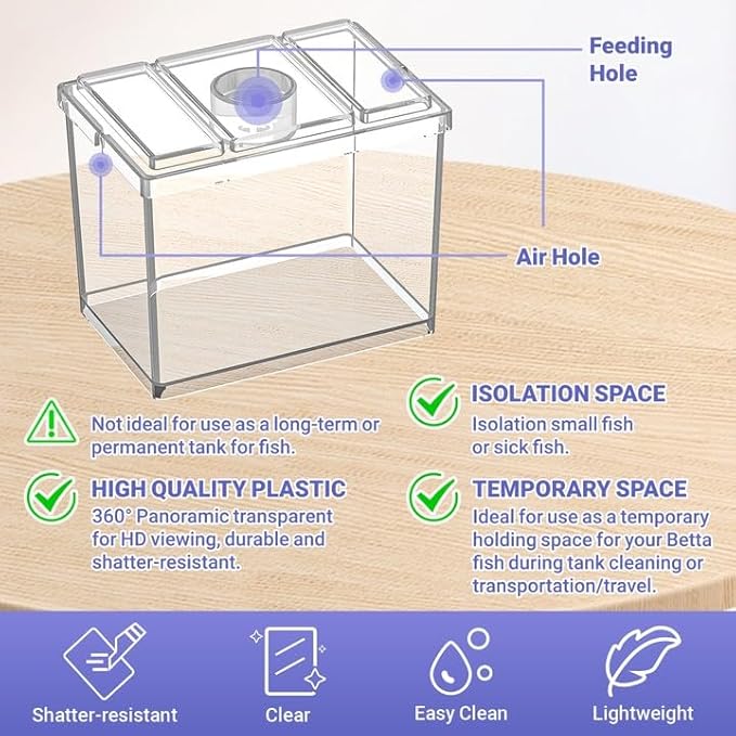 Mini Betta Fish Tank, Small Fish Bowl for Temporary Space, 0.2 Gallon Stackable Cube Tank with Artificial Plants and Gravels for Small Fish, Insect, Shrimp, Crab, Spider. (Pack-1)