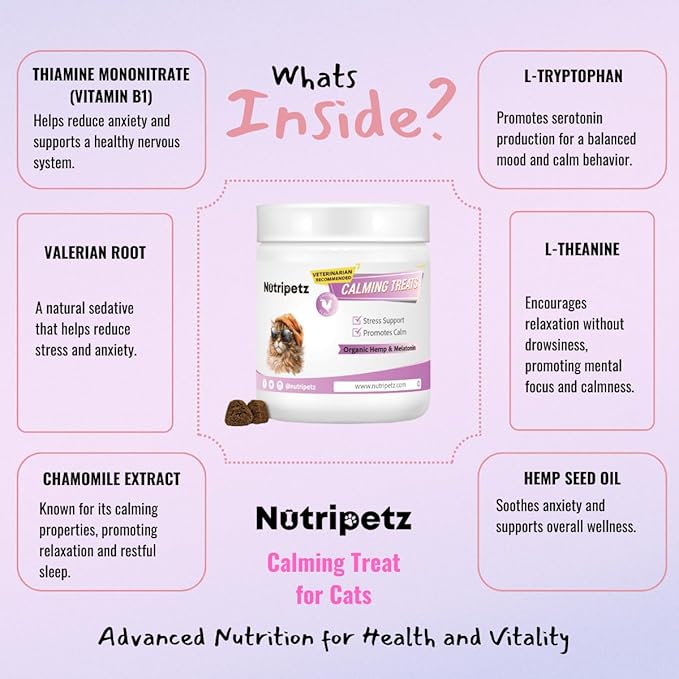 Cat Calming Treats – 140 Chews | Anxiety & Stress Relief | Anti-Aggression Support | Cat Relaxer for Anxiety | Melatonin for Cats | Calming Care Chewable