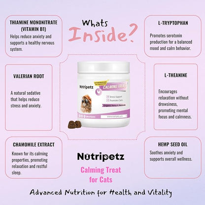 Cat Calming Treats – 140 Chews | Anxiety & Stress Relief | Anti-Aggression Support | Cat Relaxer for Anxiety | Melatonin for Cats | Calming Care Chewable