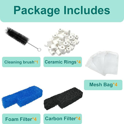 Aquarium Media Maintenance Kit Compatible with Seachem Tidal 35 Gallon Power Filters, Includes 4 Packs Ceramic Rings, 4 Packs Blue Foam Filters and 4 Packs Carbon Sponge Filters
