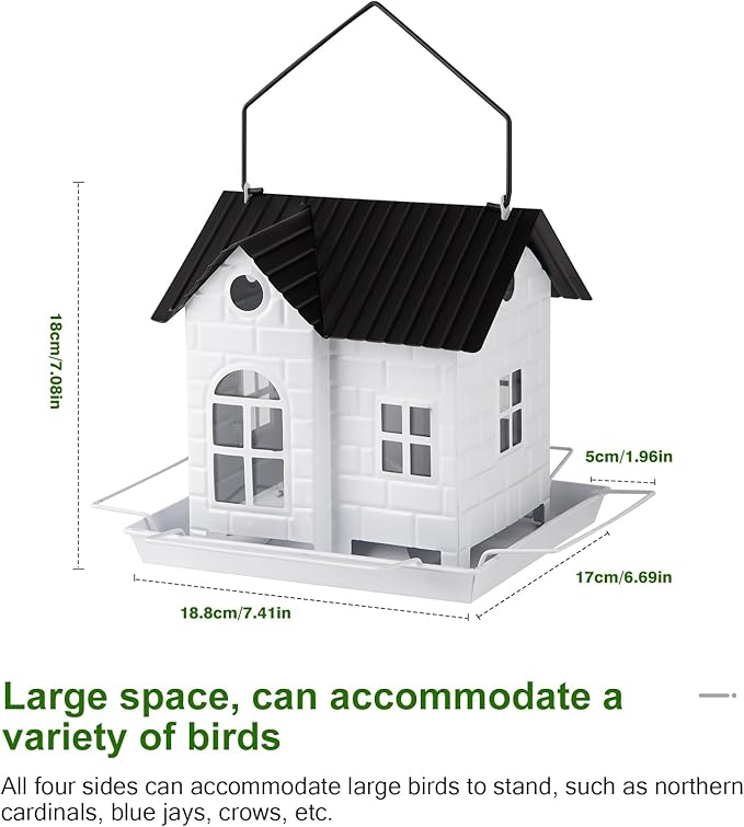 Solar Bird Feeder for Outdoors Hanging, Squirrel Proof Bird Feeders, Metal Solar Bird Feeder House, Wild Bird Feeders for Finch Cardinal Chickadee, Large Capacity, Durable & Weatherproof