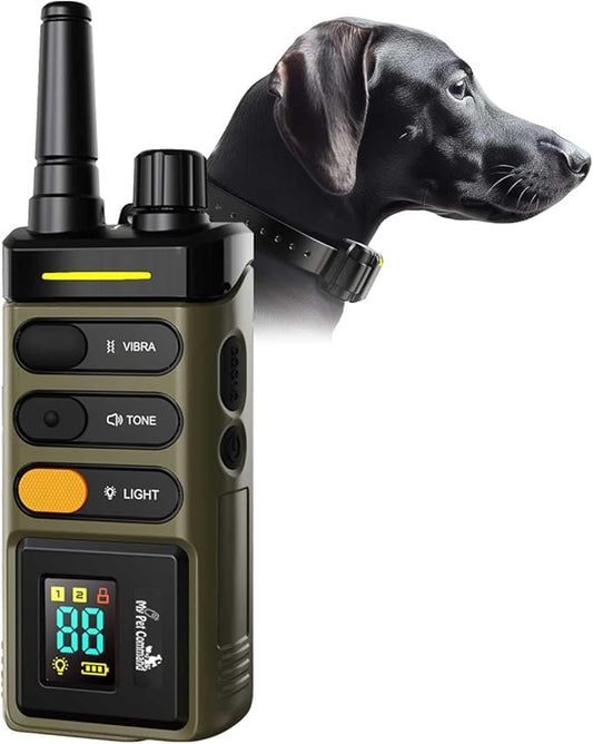 My Pet Command Long Range Dog Training Collar with Remote 1 Mile/5280 Ft Safe Shock, Vibrate, Tone collar with Flashing Beacon Lights Rechargeable Waterproof Dog collar with remote add Up to 2 Collars