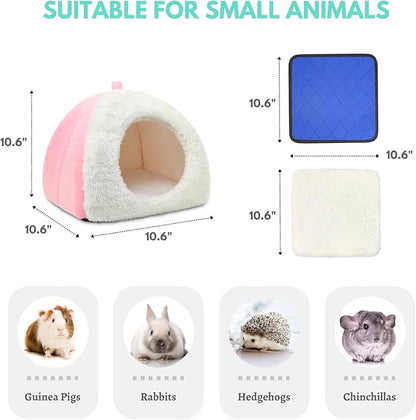 Guinea Pig Bed with 2 Absorbent Leak-Proof Bottom Pee Pad Fleece Small Animal Hideout House Washable Hide Hut for Rabbit Chinchilla Rat Hedgehog