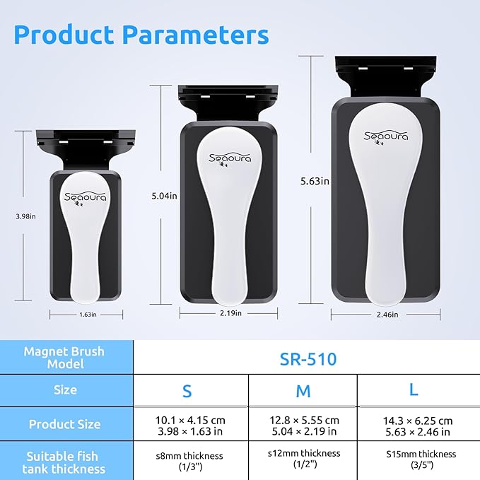 Magnetic Aquarium Glass Cleaner，Algae Scraper for Aquarium Fish Tank， Fish Tank Algae Clean Brush Dual-Sided Side Floating Aquarium Magnetic Brush (M)