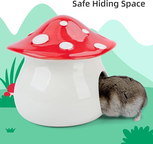 Niteangel Ceramic Hamster Habitat Hideout: - Hideaway House for Syrian Dwarf Hamster Mice Gerbils Lemmings or Other Similar-Sized Small Pet (Mushroom-Shaped)