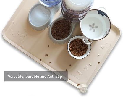 Hoki Found X-Large Non Slip Silicone Pet Food Mats - Tray for Dog Cat Bowl - Waterproof Dog Cat Food Mats for Carpet - Papayawhip