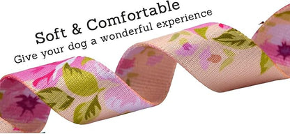 Dog Collar and Leash Set with Bohemia Floral Tribal Geometric Patterns - Soft Ethnic Style Collar Adjustable for Small Medium Large Dogs(Pink Rose Set,S)