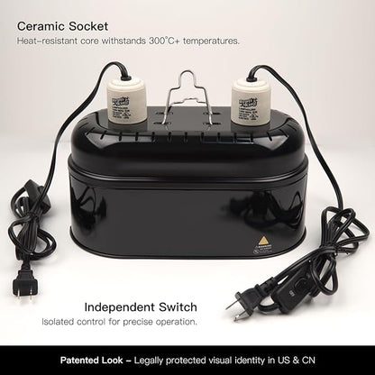 Reptile Dual Light Fixture, Double Deep Dome for Reptile Light/Heat Lamp/UVB Light, Snap-on Lamp Fixture Holder for Beared Dragon/Snake/Turtle/Lizard Tank Accessories