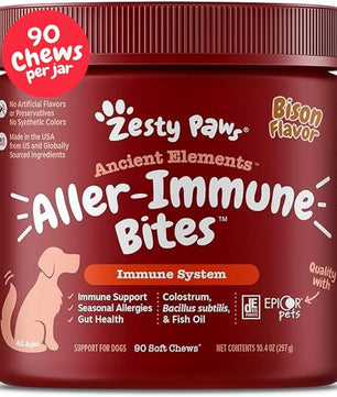 Zesty Paws Dog Allergy Relief - Anti Itch Supplement - Omega 3 Probiotics for Dogs - Digestive Health - Soft Chews for Skin & Seasonal Allergies - with Epicor Pets - Bison - 90ct