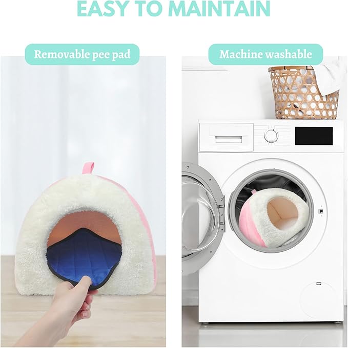 Guinea Pig Bed with 2 Absorbent Leak-Proof Bottom Pee Pad Fleece Small Animal Hideout House Washable Hide Hut for Rabbit Chinchilla Rat Hedgehog
