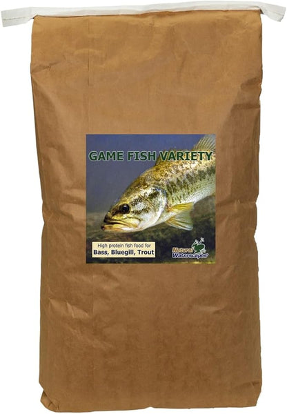 Natural Waterscapes Game Fish Food Variety | 40 lb Bulk Fish Food Pellets | Feed to Bass, Bluegill, Trout, Catfish, Tilapia