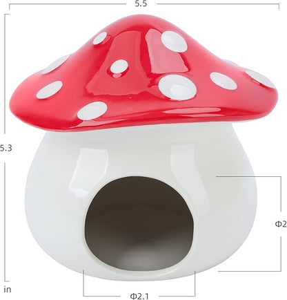 Niteangel Ceramic Hamster Habitat Hideout: - Hideaway House for Syrian Dwarf Hamster Mice Gerbils Lemmings or Other Similar-Sized Small Pet (Mushroom-Shaped)