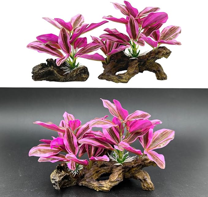 Smoothedo-Pets Fish Tank Decorations Aquarium Decor Ornaments Betta Pink Leaf pad Hammock Artifical Driftwood Goldfish Bowl Accessories (Hot Pink Set)