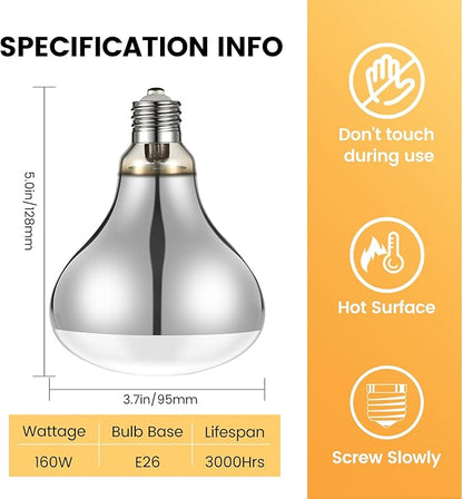 160W Reptile Heat Lamp, Full Spectrum UVA UVB Sun Light for Bearded Dragon Lizard Turtle