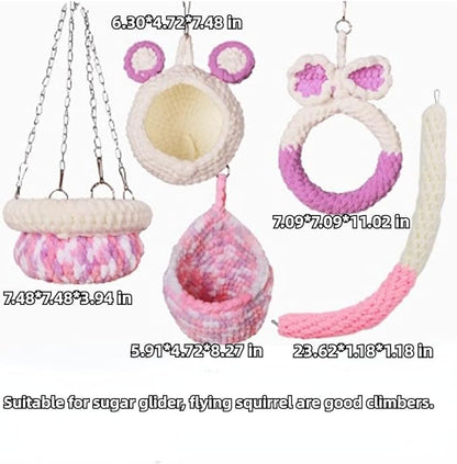 5Pcs Hamster Cage Hammock Small Animals Hanging Hammocks with Squirrel Cages Accessories Hang Tunnel Swing for Sugar Glider Toys Rat Swing Jungle Set Plush Hamsters Warm Beds (Blue)