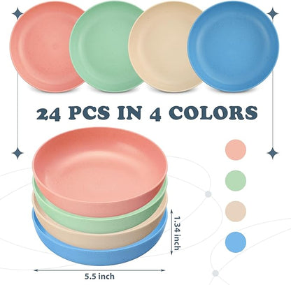 Tioncy 24 Pcs Fatigue Relief Cat Bowl 5.5 Inch Shallow Cat Food Dish Wide and Small Pet Wet Plate Wide Stray Wet Feeding Bowl for Ferrets Feral Short Legged Kitten, Wheat Straw(Four Color,Classic)