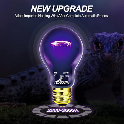 WACOOL 2Pack Reptile Night Heat Lamp, 100W Night Heat Lamp for Reptiles & Amphibians,Simulate Nature Moonlight Purple Night Light for Bearded Dragon Lizard Snake Crab