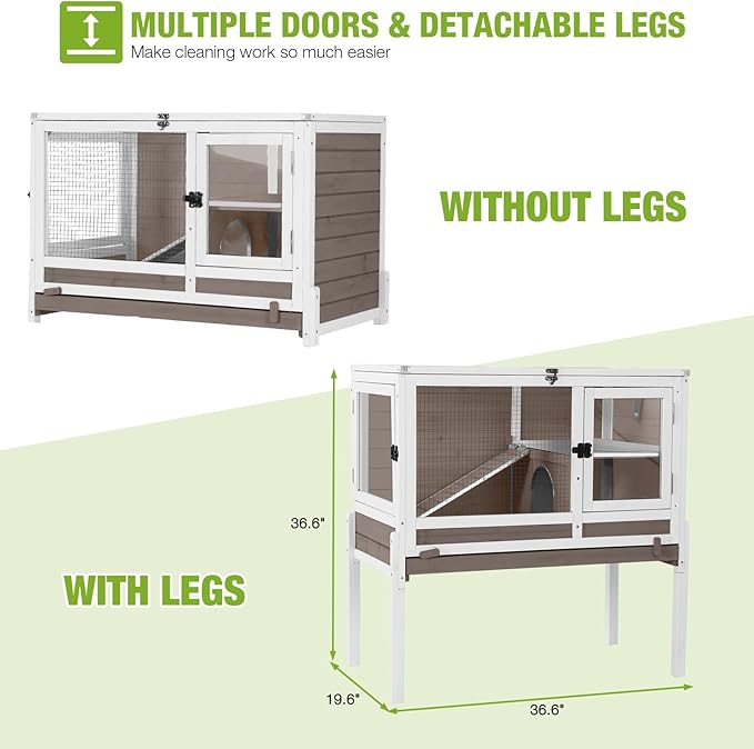 GUTINNEEN Guinea Pig Cages with Anti Chewing Sturdy Plastic Floor and Cool Zinc Plate, Indoor Rabbit Hutch with Hideout and PVC Platform, Elevated Legs Hamster Cage 36.6" L (Brown)