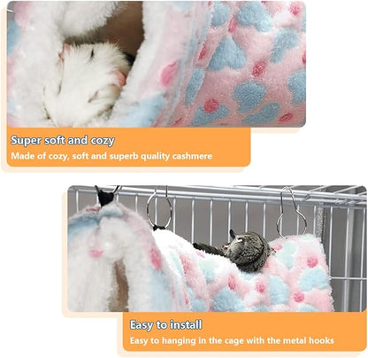 LEFTSTARER Guinea Pig Ferret Rat Hammock Toy Set - Small Animal Cage Accessories Hideout Tunnel & Bunkbed for Rat Ferret Guinea Pig Hamster Sugar Glider Chinchilla (Heart-Pink)
