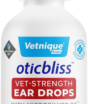 Vetnique Oticbliss Cat & Dog Ear Infection Treatment Drops - with 1% Hydrocortisone & MicroSilver BG for Dog Ear Infections - Vet Recommended Cat & Dog Ear Cleaner for Itchy Ear Relief