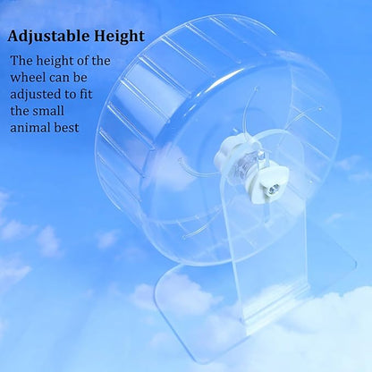 Hamster Wheel, Silent Running Exercise Wheel with Adjustable Stand for Hamster Guinea Pig Gerbil Hedgehog Small Animal Cage Accessories (Clear, 6.9inch)