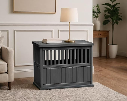 Vixzen Dog Crate Furniture for Small to Large Dogs,Decorative Resin Kennel Indoor,Multifunctional Dog Crate with Locking Buckle,End Table,Durable and Sturdy,Black(39.37 * 28.35 * 32.83)