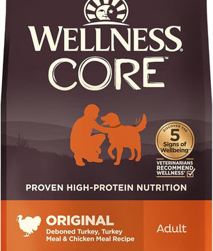 Wellness CORE Grain-Free High-Protein Dry Dog Food, Natural Ingredients, Made in USA with Real Meat, All Breeds, For Adult Dogs (Original Turkey & Chicken, 12-Pound Bag)