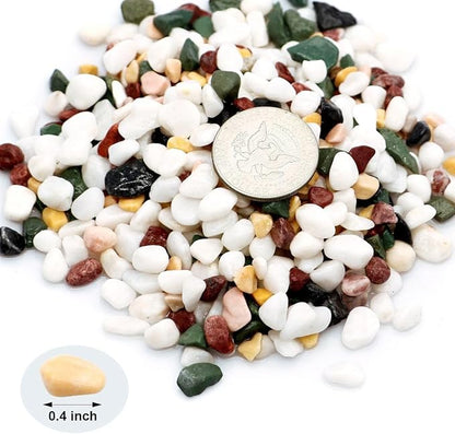 Natural Decorative Pebbles Rocks Polished Tterrarium Gravel White Stones with Red, Green, and Yellow Pastel Accents Mixed Color Aquarium Stones Garden Accessories Top Dressing for Bonsai Potted 2.2lbs
