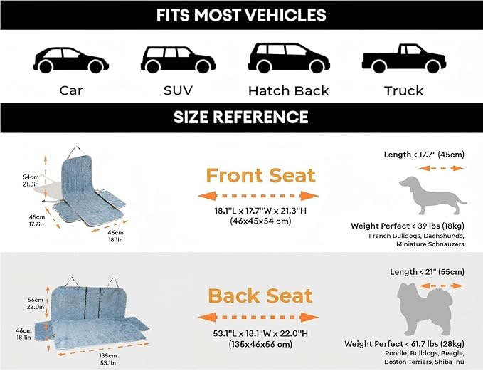 FUNNYFUZZY Chenille Dog Car Seat Cover for Front Seat,Waterproof, Scratchproof Car Seat Protector for Dogs Nonslip,Pet Seat Covers for Cars,Trucks and SUVs,Single Seat,Blue(18.1"Lx 17.7"W x 21.3"H)