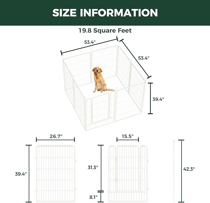 FXW Rollick Unleashed Dog Playpen for Indoor, Yard, RV Camping, 40 inch 8 Panels for Medium and Large Dogs, White│Patented
