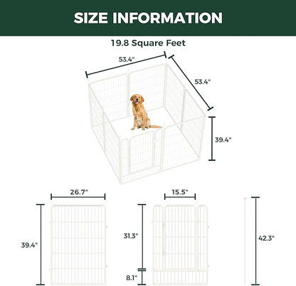 FXW Rollick Unleashed Dog Playpen for Indoor, Yard, RV Camping, 40 inch 8 Panels for Medium and Large Dogs, White│Patented