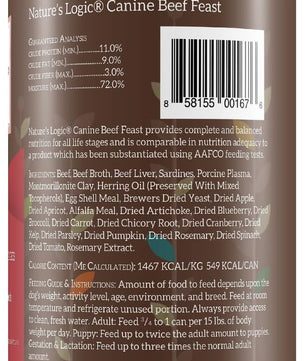 Nature's Logic Grain-Free Canned Dog Food - 95% Animal Proteins - 100% Natural Wet Dog Food Cans - No Common Allergens - All Life Stages - Ideal for Sensitive Dogs - Beef (13.2 oz, 12 pack)