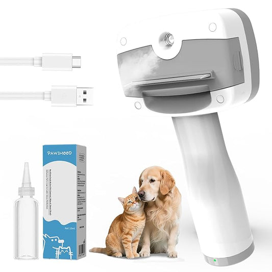 3 in 1 Pet Steam Brush for Dogs & Cats – Self Cleaning,Hair Removal Comb Steam for Thinning & Grooming for Long & Short Haired Pets, Includes Pet Essence