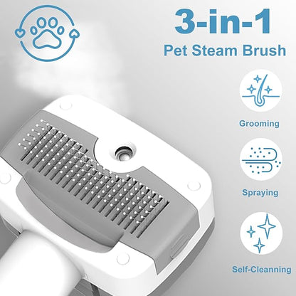 3 in 1 Pet Steam Brush for Dogs & Cats – Self Cleaning, Hair Removal Comb Steam for Shedding & Grooming for Long & Short Haired Pets,Includes Pet Essence