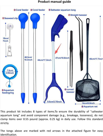 Coral Reef Grabber,Coral Feeder,Aquarium Veggie Feeder,Fish Tank Food Clip,Fish net(Reef Grabber and Coral Feeder Kits (Anti-Rust)