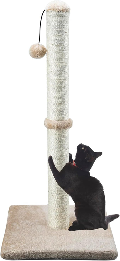 Dimaka 34" Height Tall Cat Scratching Post, Claw Scratcher with Sisal Rope and Covered with Soft Smooth Plush, Vertical Scratch [Full Strectch] (Light Brown, 34 inches for Large Cats)