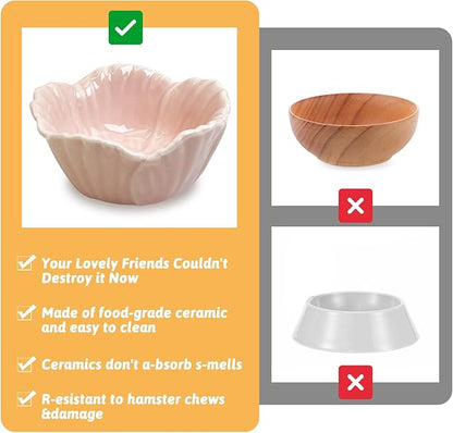 Tfwadmx 2 Pcs Hamster Food Bowl, Ceramic Pet Hamster Bowl Dwarf Hamster Food Bowl Feeder Hamster Water Rat Bowl Small Animal Food Dish for Golden Bears, Hedgehogs, Dutch Pigs, Parrots (Pink)