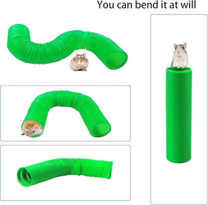 Plastic Hamster Tunnels,Ferrets Foldable Exercising Training Tunnels Hamsters Hideout Tube,Collapsible Pet Tunnel,Small Animals Cage Accessories for Mouse Rat Gerbils Rats Mice(Green)