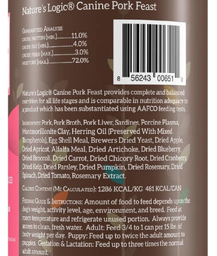 Nature's Logic Grain-Free Canned Dog Food - 95% Animal Proteins - 100% Natural Wet Dog Food Cans - No Common Allergens - All Life Stages - Ideal for Sensitive Dogs - Pork (13.2 oz, 12 Pack)