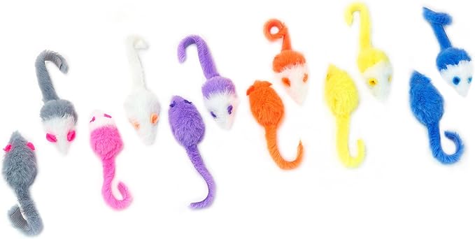 CHIWAVA 36PCS 1.8" Candy Color Furry Mice Cat Toy Rattle Mouse Kitten Interactive Toy Assorted Color