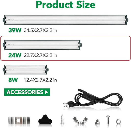 T5 Reptile Light Fixture Green Combo Kit 24W Light Fixture Reptile Terrarium Hood 10.0 UVB Light Bulb Fluorescent Tube Ideal for Tropical and Deserts Such as Bearded Dragon Lizards and Tortoises