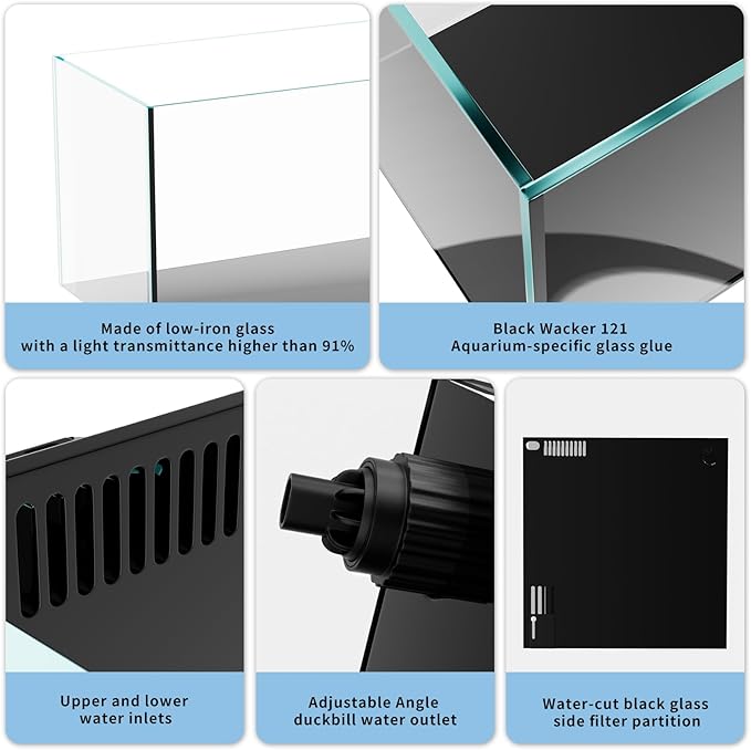 Ultra Clear Rimless Aquarium Tank Low Iron Glass Side Filtration + Anti-Jumping net (60Gal)