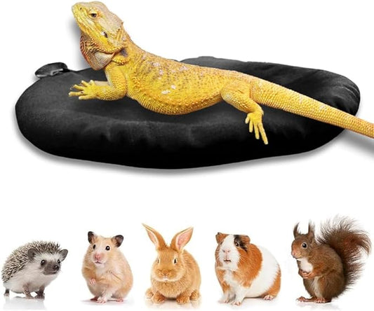 Bearded Dragon Bed with Suction Cup Soft Sleep Cushion Mat Washable for Travel Reptile Tank Pad Small Animal Carrier for Lizard Leopard Gecko Hamster Rat Bunny (Black)